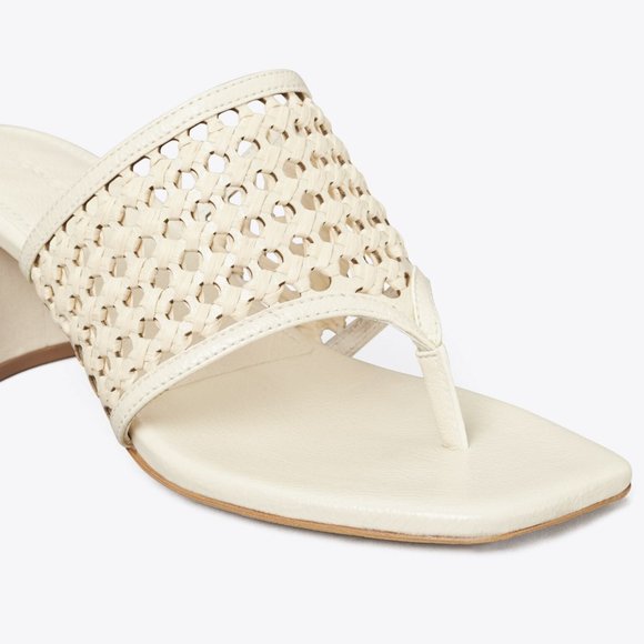Tory Burch $378 NIB Woven Raffia Heeled Sandal New Ivory Natural 9.5 - Picture 5 of 6